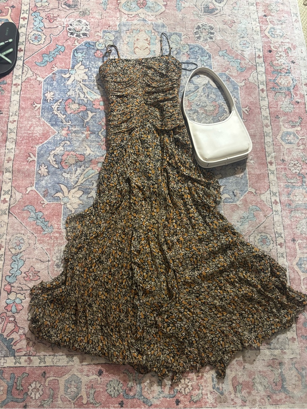 Shona Joy Brown Floral Spaghetti-Strap Maxi Dress